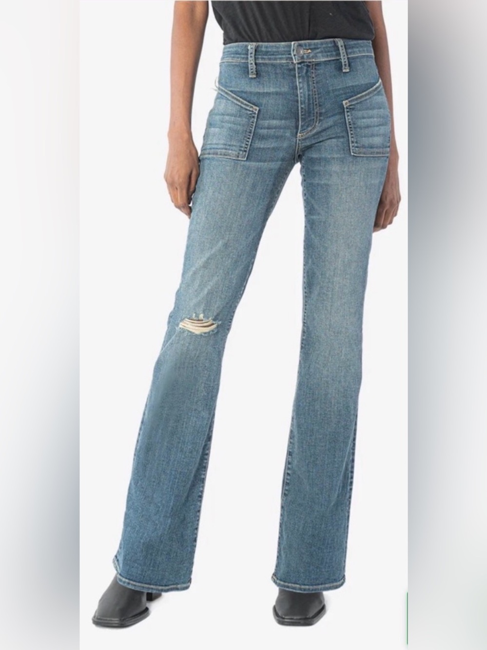 Kut from the Kloth Medium Blue Flare Jeans with Patch Pockets